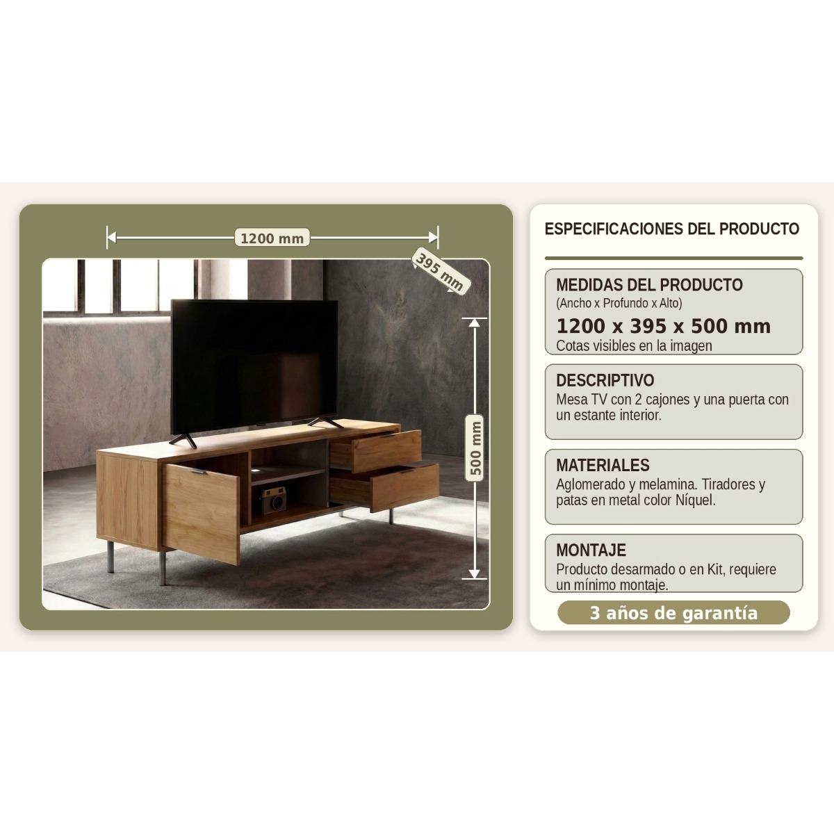 MESA TV SFORZA ROBLE NATURAL HM320-ASR