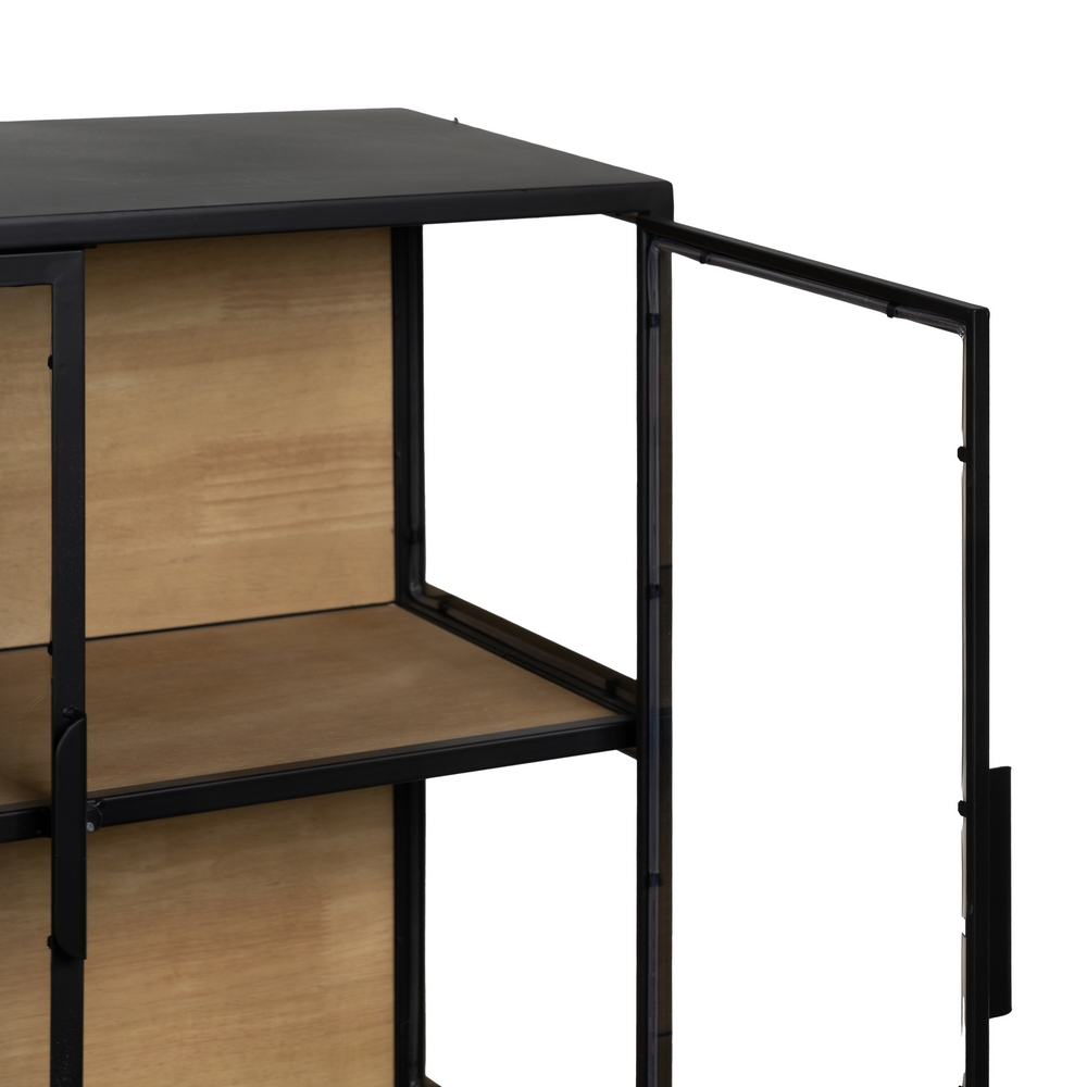 APARADOR VITRINA DM-METAL NEGRO - NATURAL 150 X 38 X 80