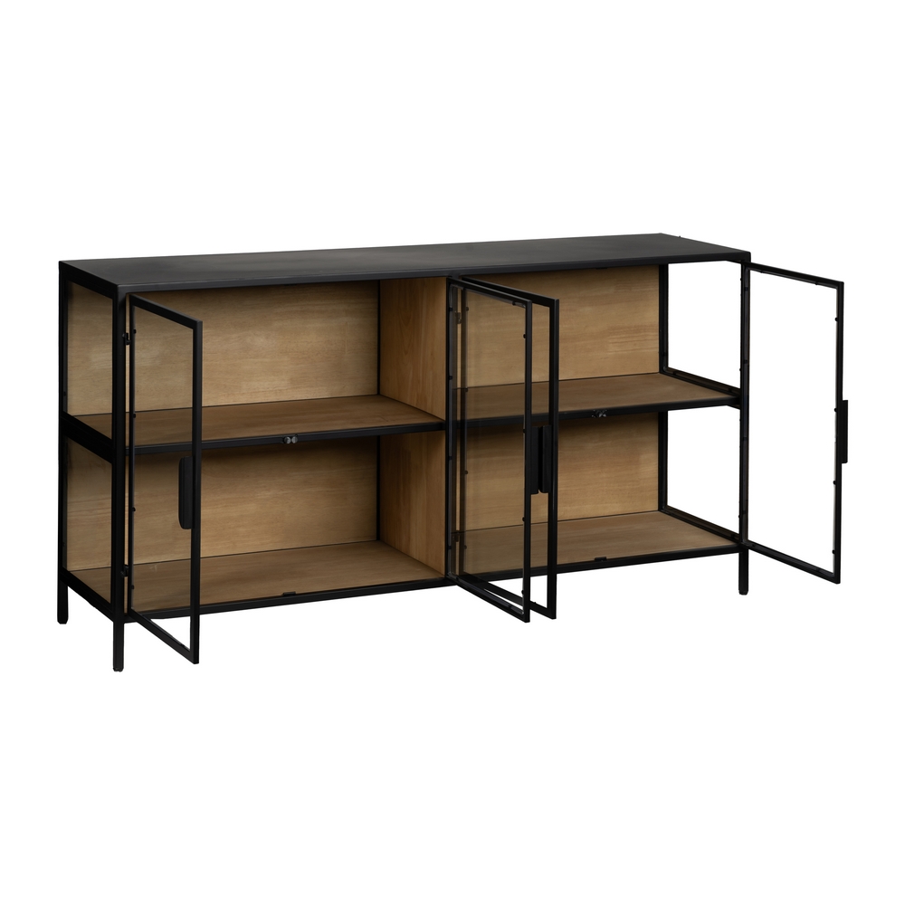 APARADOR VITRINA DM-METAL NEGRO - NATURAL 150 X 38 X 80