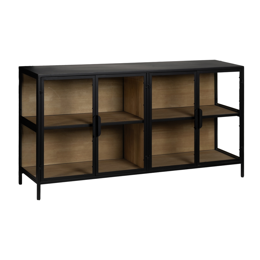 APARADOR VITRINA DM-METAL NEGRO - NATURAL 150 X 38 X 80